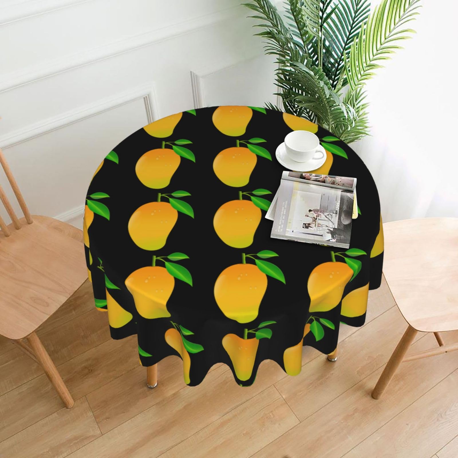 Uusnwaa Mango Print Round Tablecloth 60 Inch, Stain Wrinkle Resistant Washable Polyester Table Cover For Kitchen Party