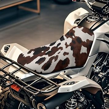 Brown Cow Print ATV Seat Cover Soft Anti-Slip 4-Wheeler Seat Covers Waterproof Breathable Elastic Polyester Fabric, Universal Fit Most ATV Four-Wheeler