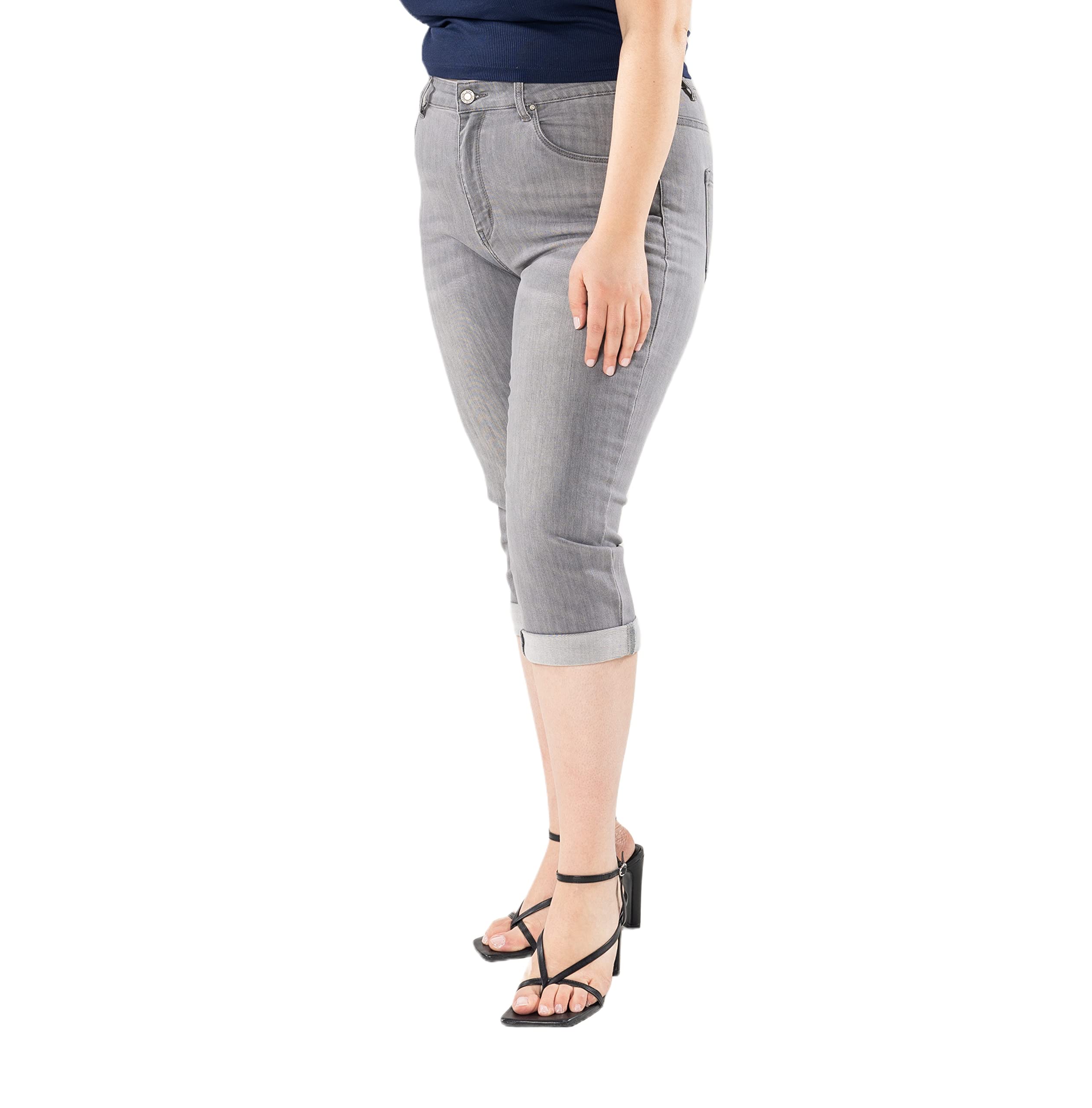 Nina Carter P200 Damen Capri Jeanshosen Große Größen HIGH Waist Jeans Sommer Hose Used-Look