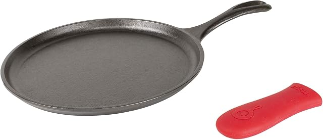 Lodge L9OG3ASHH41B Cast Iron Griddle and Hot Handle Holder, Black/Red