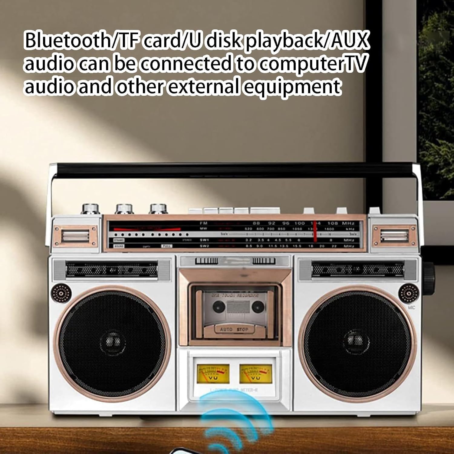 80s Style Kassette Boombox, Bluetooth Radio mit Band-Player, AM/FM/Shortwave-Empfänger, USB-SD-Eingang für Musik-Convertierung, tragbares Vintage-Audiogerät für nostalgisches Hören
