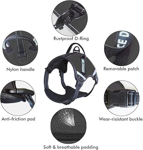 Miniatura 3 de LMOBXEVL Arnés para perro de servicio, arnés sin tirones con asa ajustable reflectante para perro en chaleco de entrenamiento, fácil control para