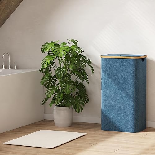 Miniatura 207 de Lifewit Cesta grande de 100 litros con tapa para ropa con asas de bambú y bolsa extraíble, plegable para dormitorio, baño, residencia universitaria