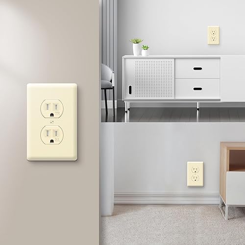 Miniatura 7 de Toma de corriente decorativa dúplex de 15 A, toma de pared eléctrica estándar, grado comercial, resistente a manipulaciones, 2 polos y 3 cables,
