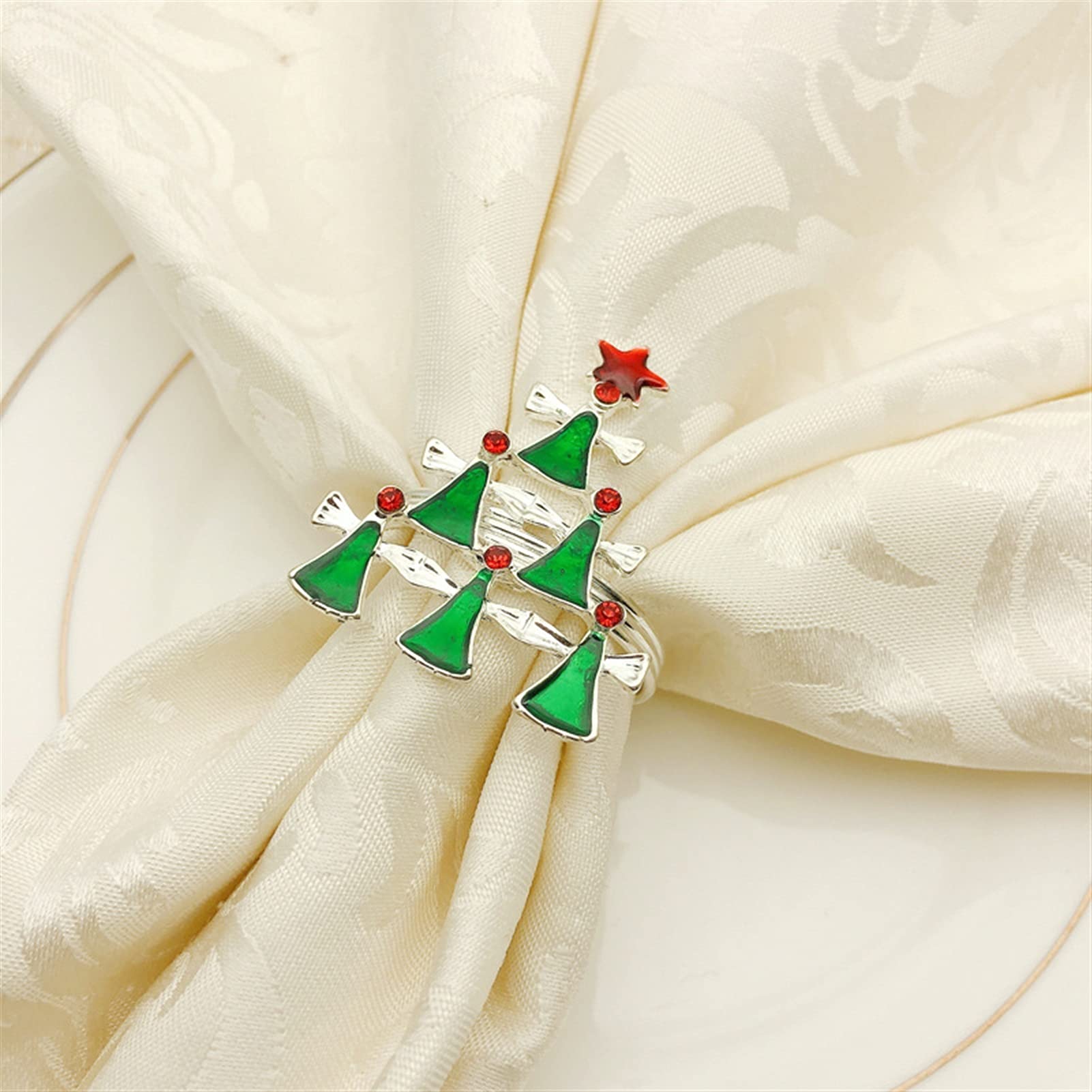 servilletero 6pcs árbol de navidad anillo de la servilleta arco de la guirnalda de la flor del arco de la tabla de la tabla de la tabla de la Navidad de la Navidad Hebilla (Color : A tree silver)