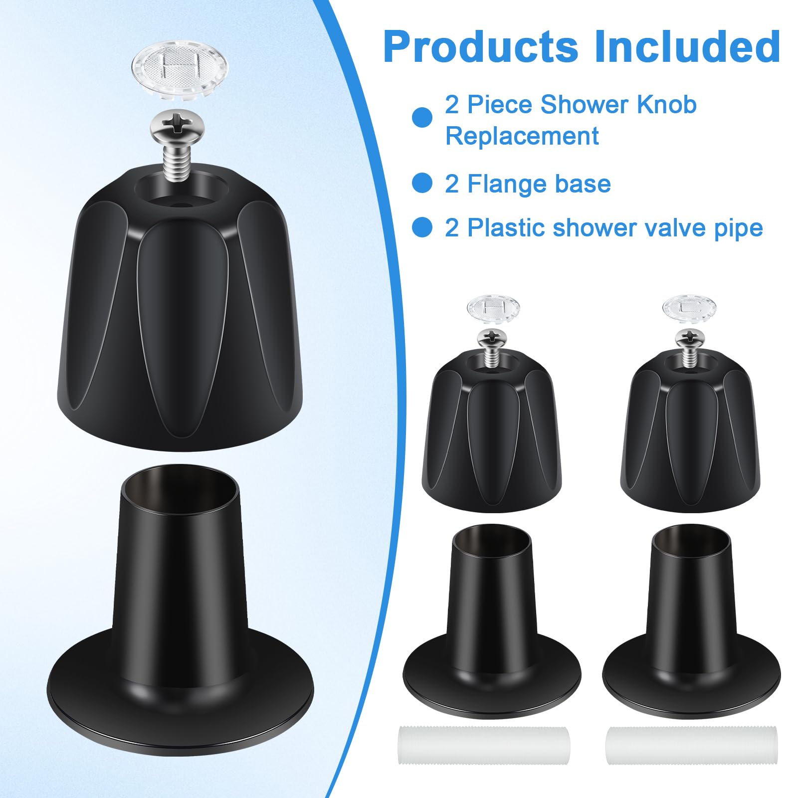 39619 Bathtub Matte Black Shower Knob 3 Piece Replacement Kit – Fits Price Pfister Verve, Includes 12H 2H/12H 2C/12H 18D Stems, Flange & Socket Wrench