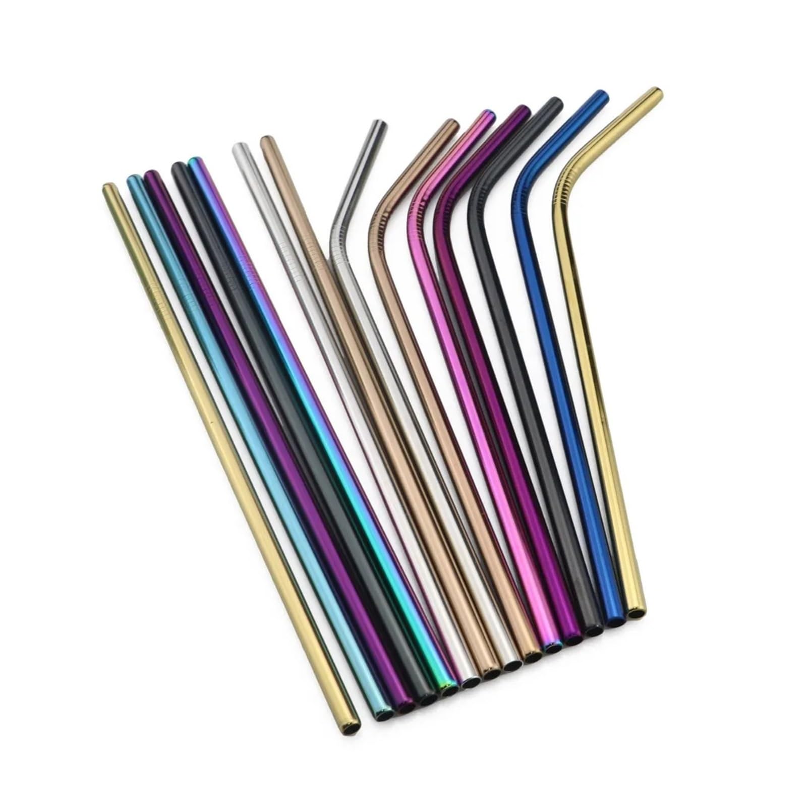 Strohhalme 5er-Set bunte Trinkhalme aus Metall, rosa, wiederverwendbar, regenbogenfarben, gebogen, gerade, Edelstahl 304, inklusive Reinigungsbürste für Smoothie(Glod-1)