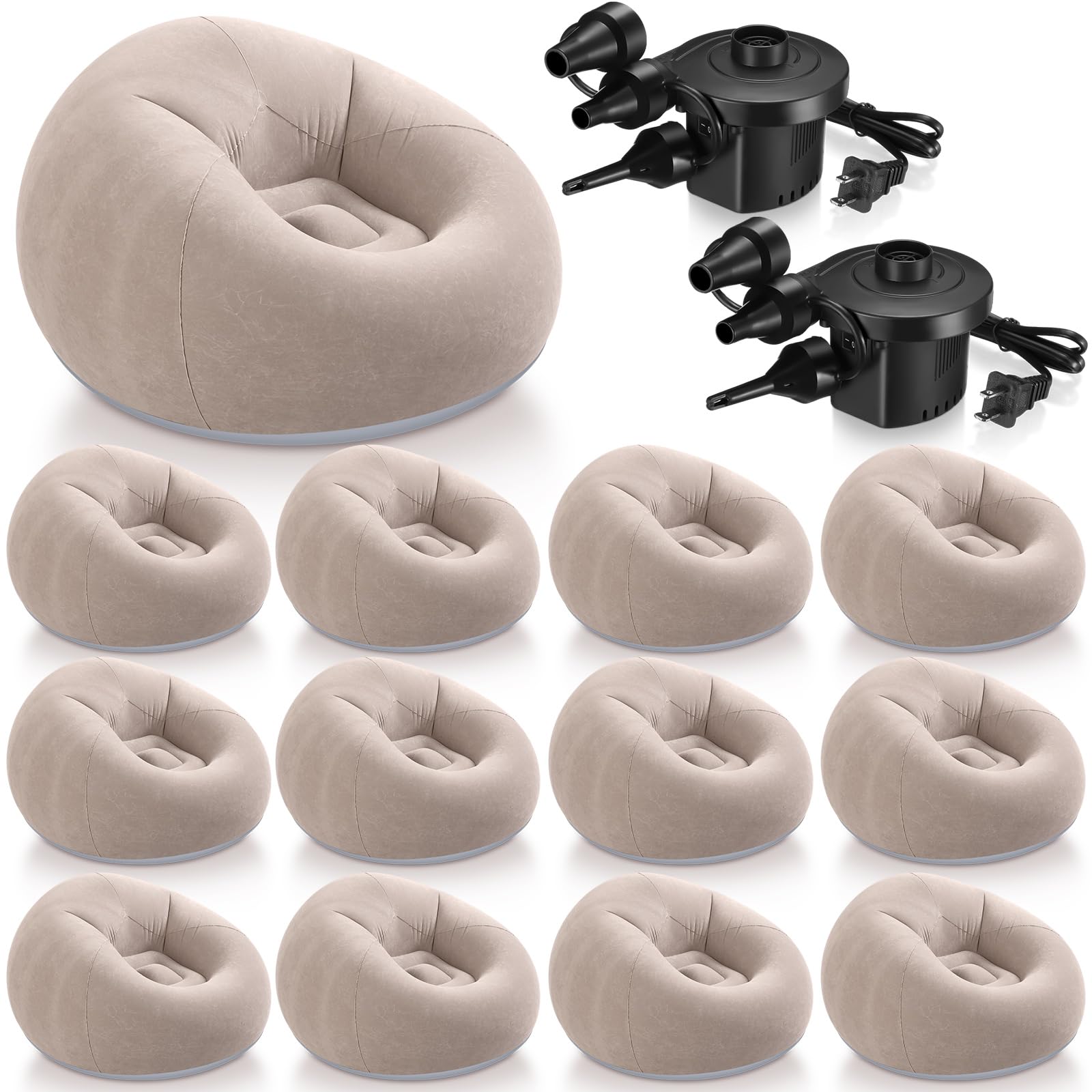 Photo 1 of Realspring 6 9 12 Pcs Inflatable Bean Bag Chairs for Adults with Electric Air Pump, Blow up Couch Folding Portable Inflatable Couch Lazy Sofa for Outdoor Movie Night Camping(Coffee,12 Pcs)