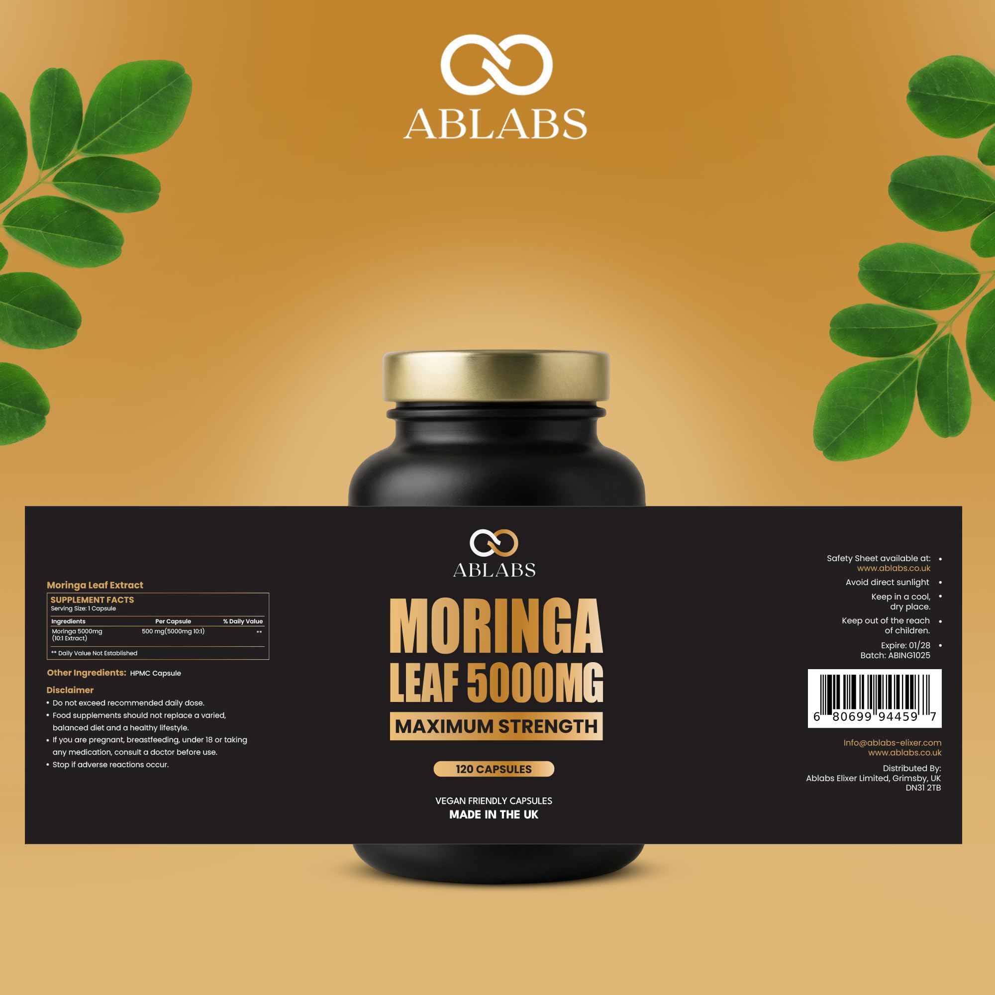 Organische Moringa Kapseln - 5000mg Moringa Extrakt | Reines Moringa | Vegan, Keine Künstlichen Füllstoffe, Non-GMO