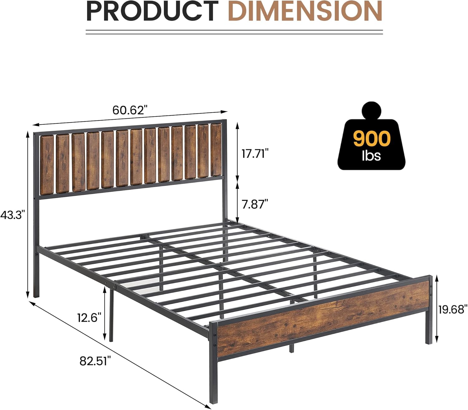 IDEALHOUSE Queen Bed Frame with Wooden Headboard and Footboard,Metal Queen Size Bed Frame, No Box Spring Needed, 14 inch Easy to Assemble Noise Free Mattress Foundation,Rustic Brown (Queen)
