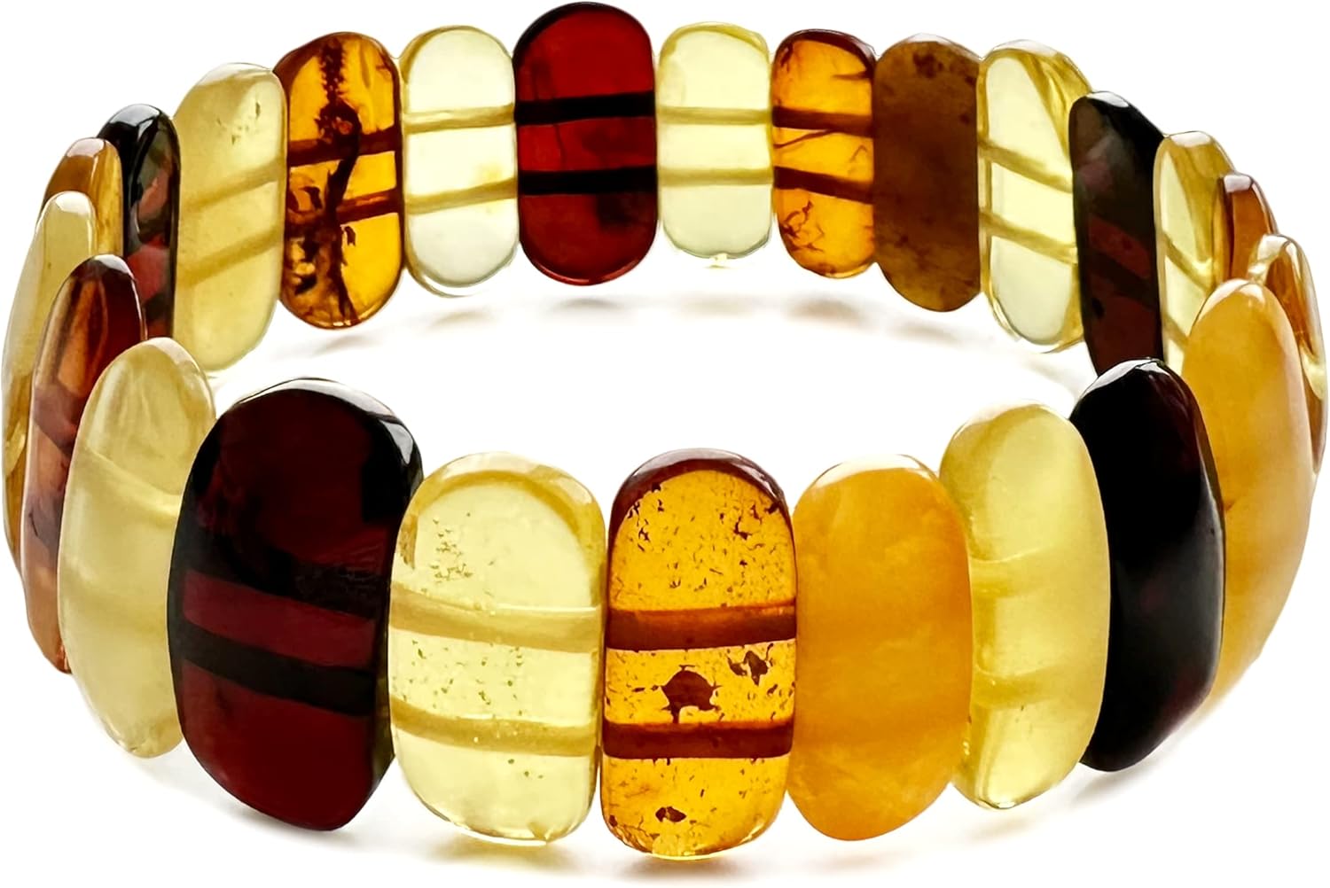 Amber Stretch Bracelet for Women – 7” - Unique Stone Cut Bracelet Amber Stone Jewelry for Adults