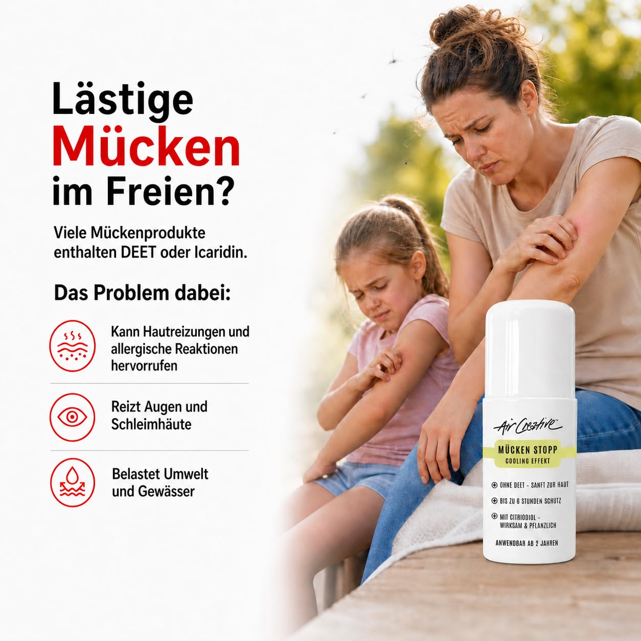 Mückenschutz Roll-On für Familie & Kinder ab 2 Jahren – Natürlicher Mückenspray Ersatz mit Citriodiol® & BIO-Ölen – DEET-frei – 6 Stunden Schutz & Cooling-Effekt – 60 ml