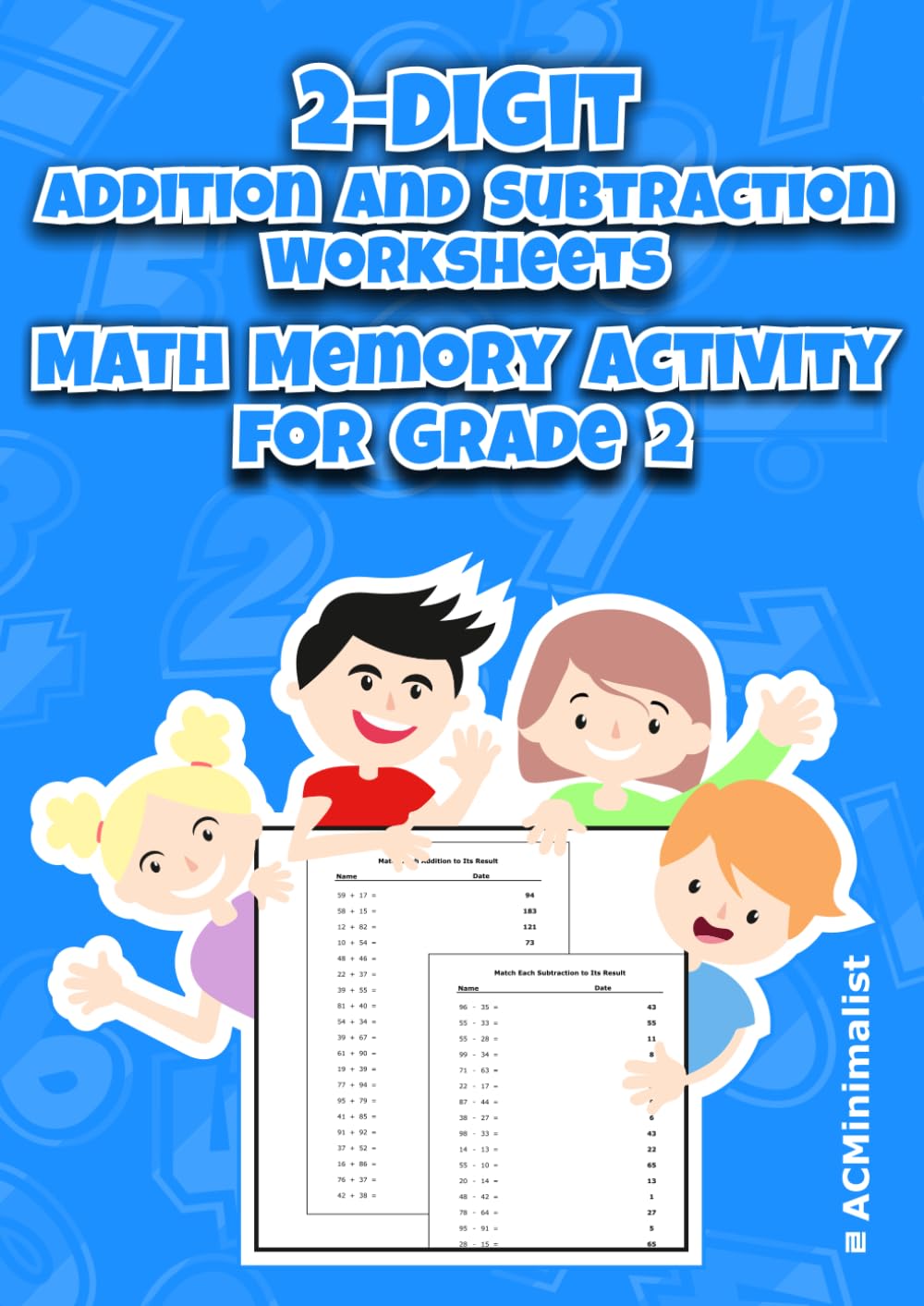 2-Digit Addition and Subtraction Worksheets – Math Memory Activity for Grade 2: Matching Activity for Kids - Match the Correct Answer - Matching Sums and Differences for Classroom and Homeschool Use
