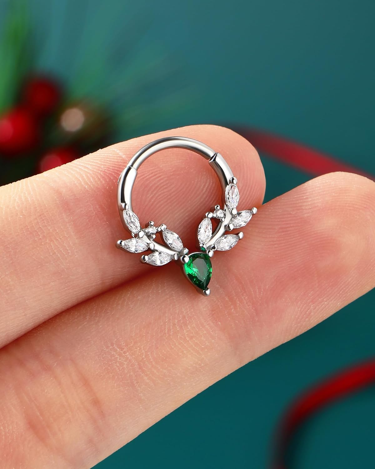 COCHARM Christmas Septum Rings 16G Green CZ Septum Jewelry Stainless Steel Helix Daith Piercing Jewelry 8/10MM - Image 7