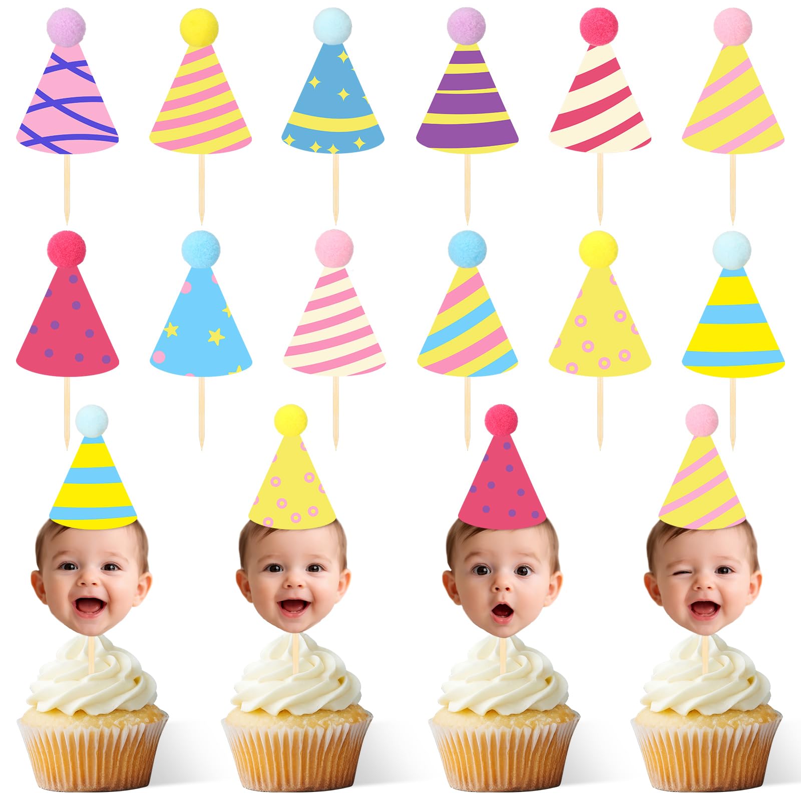 Photo 1 of 36 Pcs DIY Baby Face Photo Cake Topper Kit, Rainbow Color, Stylish Style