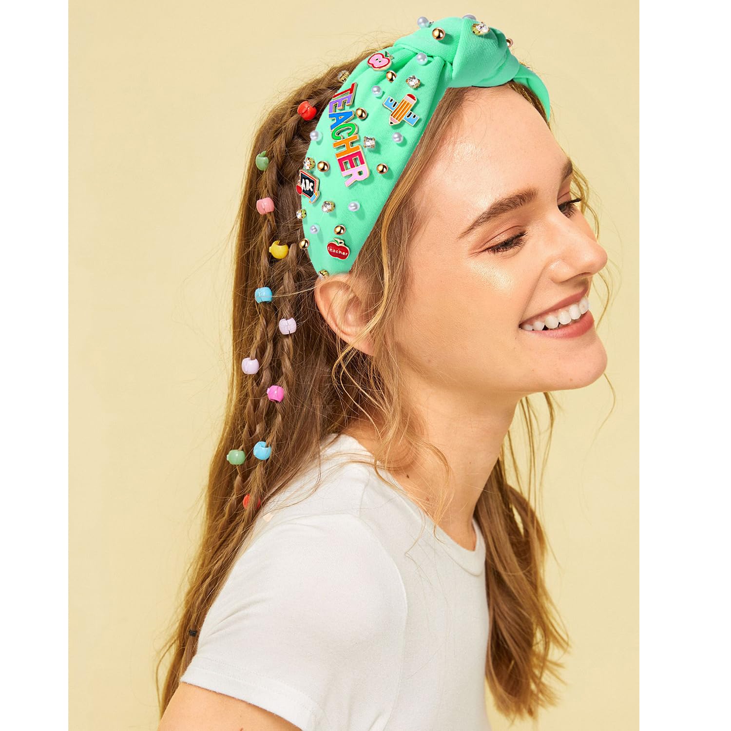 Composition Notebook Teacher Headband with Pearl Crystals | Knotted Polyester Amazon.com : boderier Teacher Headbands for Women Beaded  main image 4