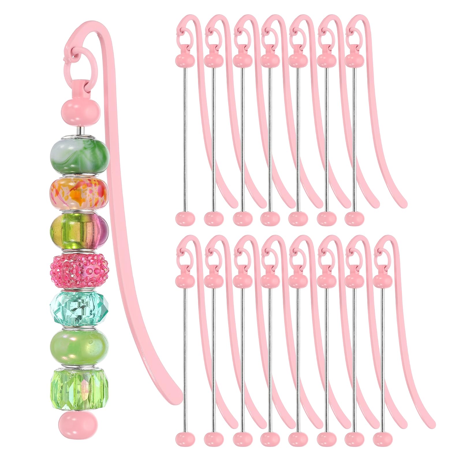 PATIKIL 16 Pcs Beadable Bookmarks, DIY Metal Blank Bar Bookmark Bead Craft Jewelry Pendant Charm Book Mark for Gift Teacher Office Supplies Home Crafts, Candy Pink