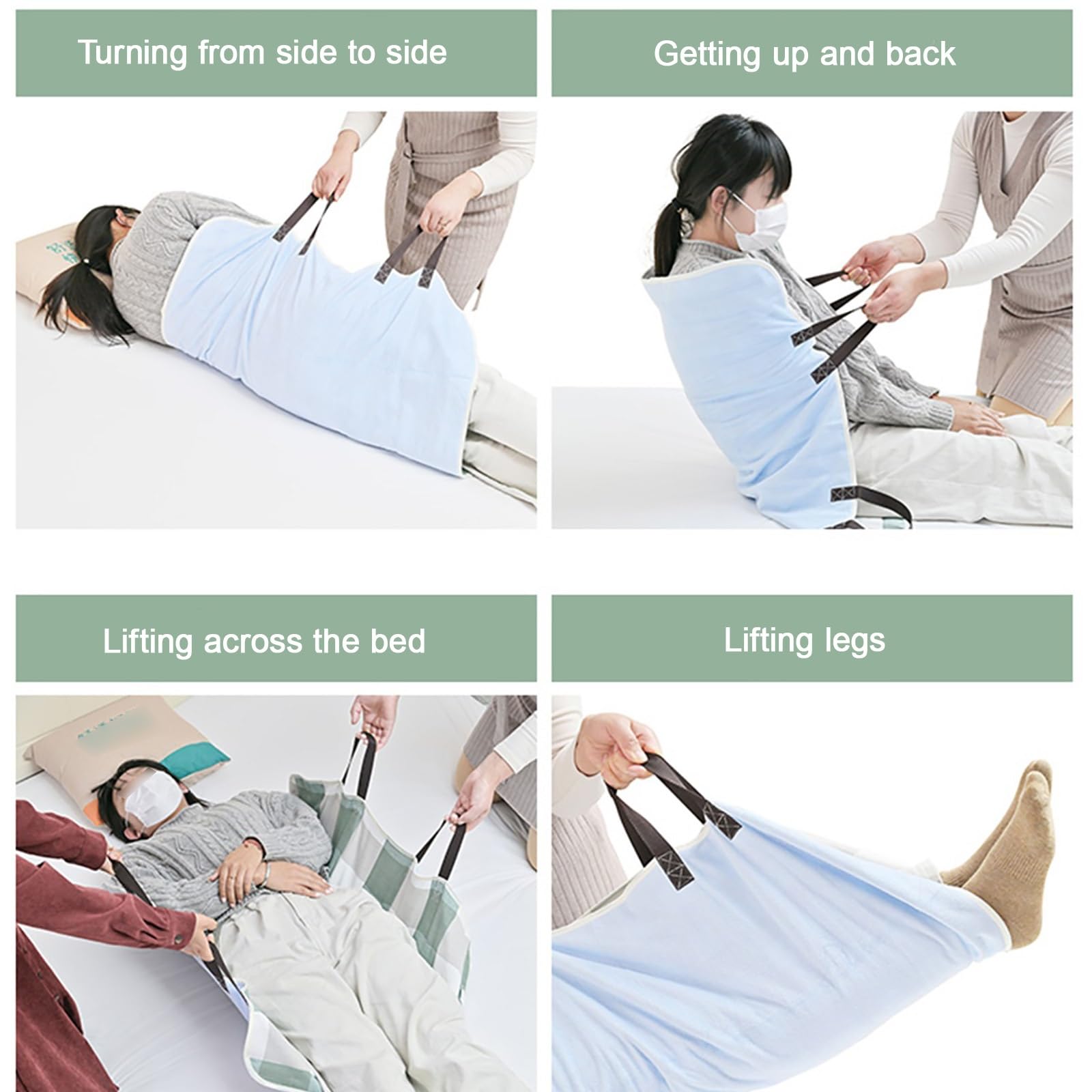 Traverse Letto Anziani con Maniglie Rinforzate, Traversa Impermeabile per Riposizionamento, Sollevamento Telo Impermeabile Letto(115 * 150cm,Light blue-checked)