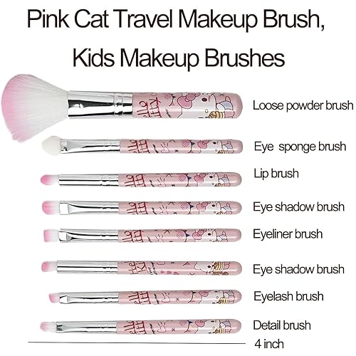 Miniatura 2 de Kawaii - Juego de 8 brochas de maquillaje con cubo de almacenamiento y diadema, juego de brochas de maquillaje cosmético, juego de herramientas