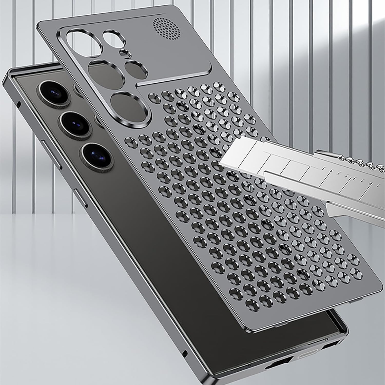 Aluminum Alloy Case for Samsung Galaxy S25 Ultra, with Fragrance Cartridge & Cooling Vents, Slim Shockproof Cover for Gaming/Business/Daily Use by Professionals/Gamers (Gold)