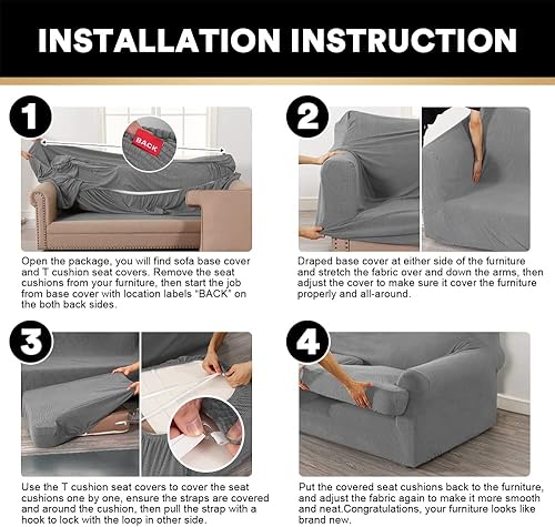 Miniatura 9 de Paquete de fundas de sofá con cojín en forma de T de 3/4 piezas, protector de muebles, patrón a cuadros, extraíbles y lavables, color paloma