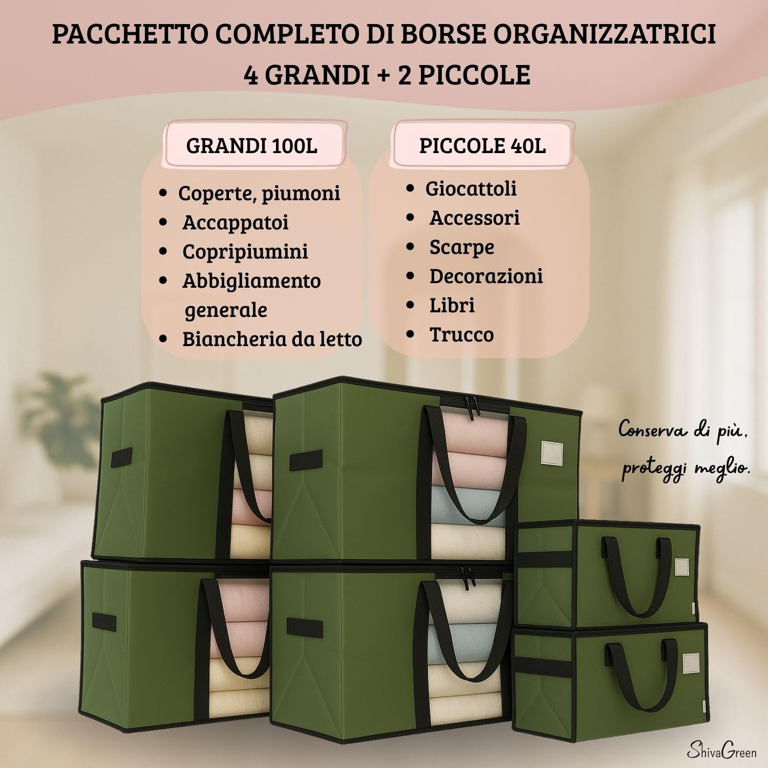 Borse Trasloco Set 4+2 (4 Grandi + 2 Piccole) – Resistenti con Cerniera Doppia e Manici Rinforzati – Impermeabili, Pieghevoli e Riutilizzabili – Alternativa agli Scatoloni per Trasloco