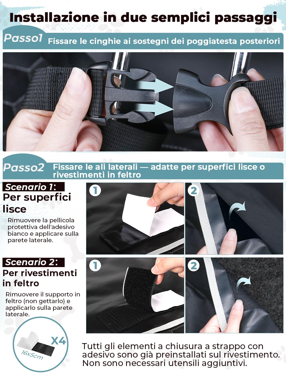 Oasser Telo Auto per Cani Bagagliaio con 2 Tasche Grandi,Impermeabile,Antiscivolo,Antipolvere,185 x 103 cm con Protezione Laterale e Paraurti,Lavabile in lavatrice,Universale per Auto e SUV Nero