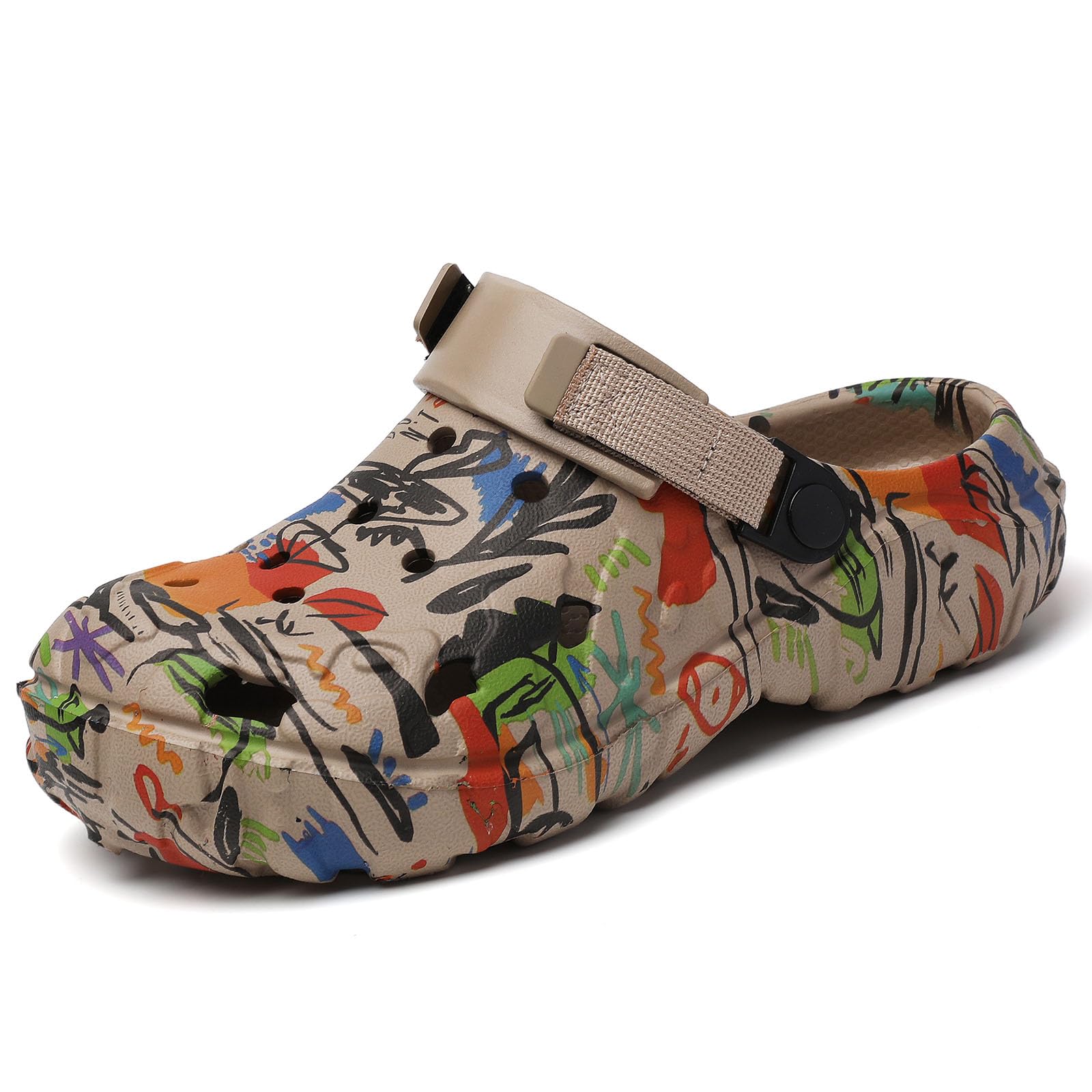 SECHRITE Womens Mens Clogs Garden Shoes Graffiti Slip On Mules Sports Sandals Unisex Adult Athletic Summer Outdoor Beach Slippers Water Shower Shoes