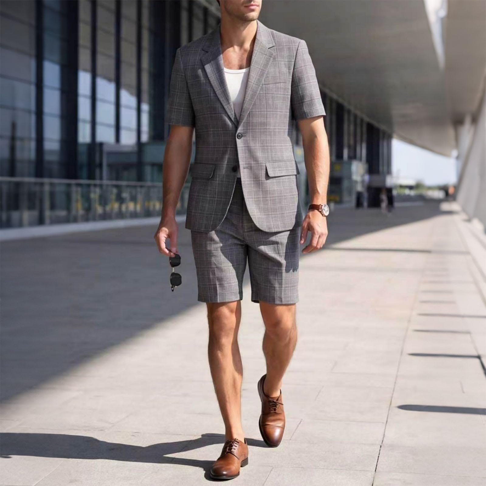 Set Uomo 2026 Leggero A Quadri Traspirante Affari Casual Moderno Due Pezzi