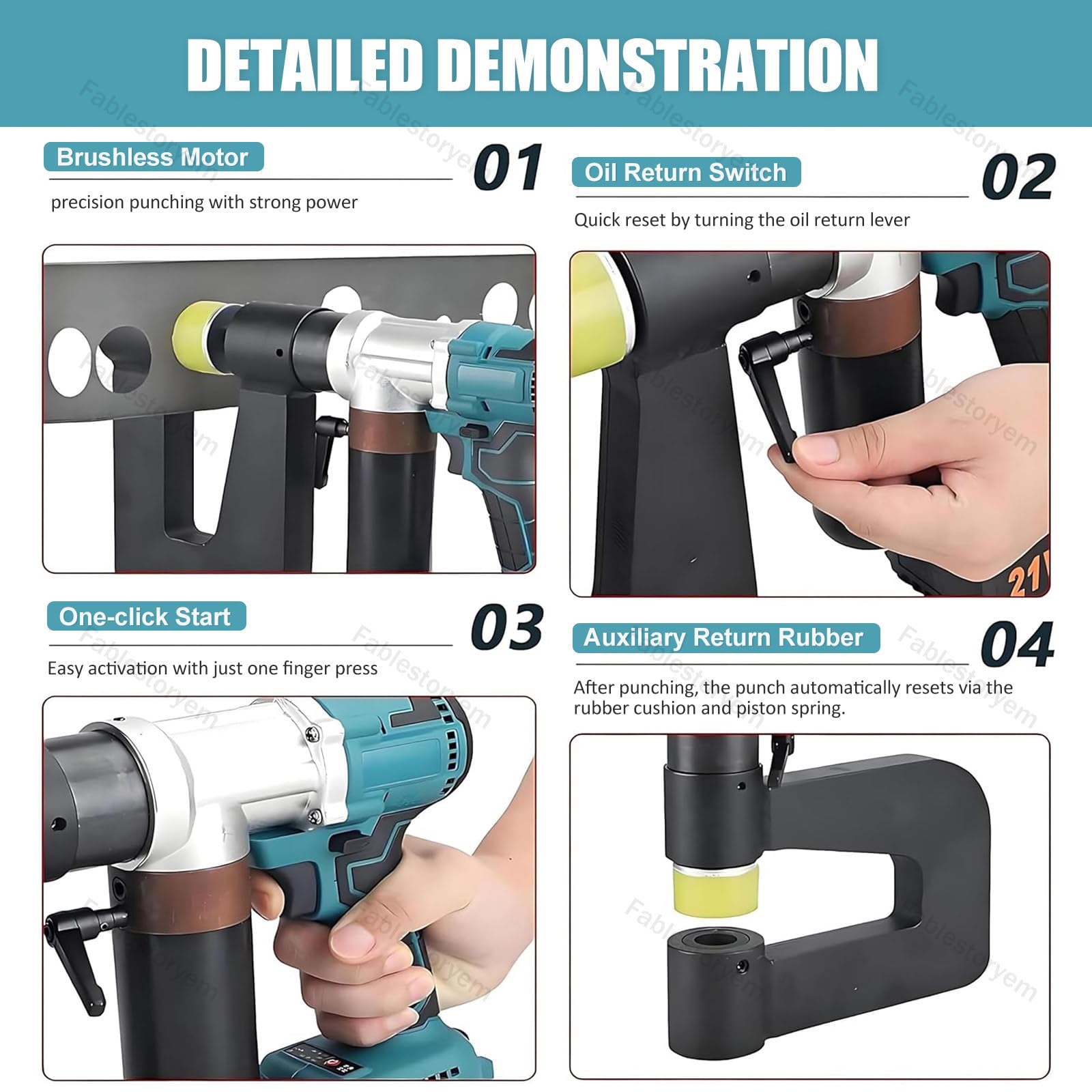 Punzonatrice Idraulica Portatile, Kit di Punzonatura a Batteria 21V con 6 Set di Punzoni e Matrici, 2 Batterie e Custodia Compatta per Trasporto - per Cantiere, Lavori Esterni e in Campo MZS 32B