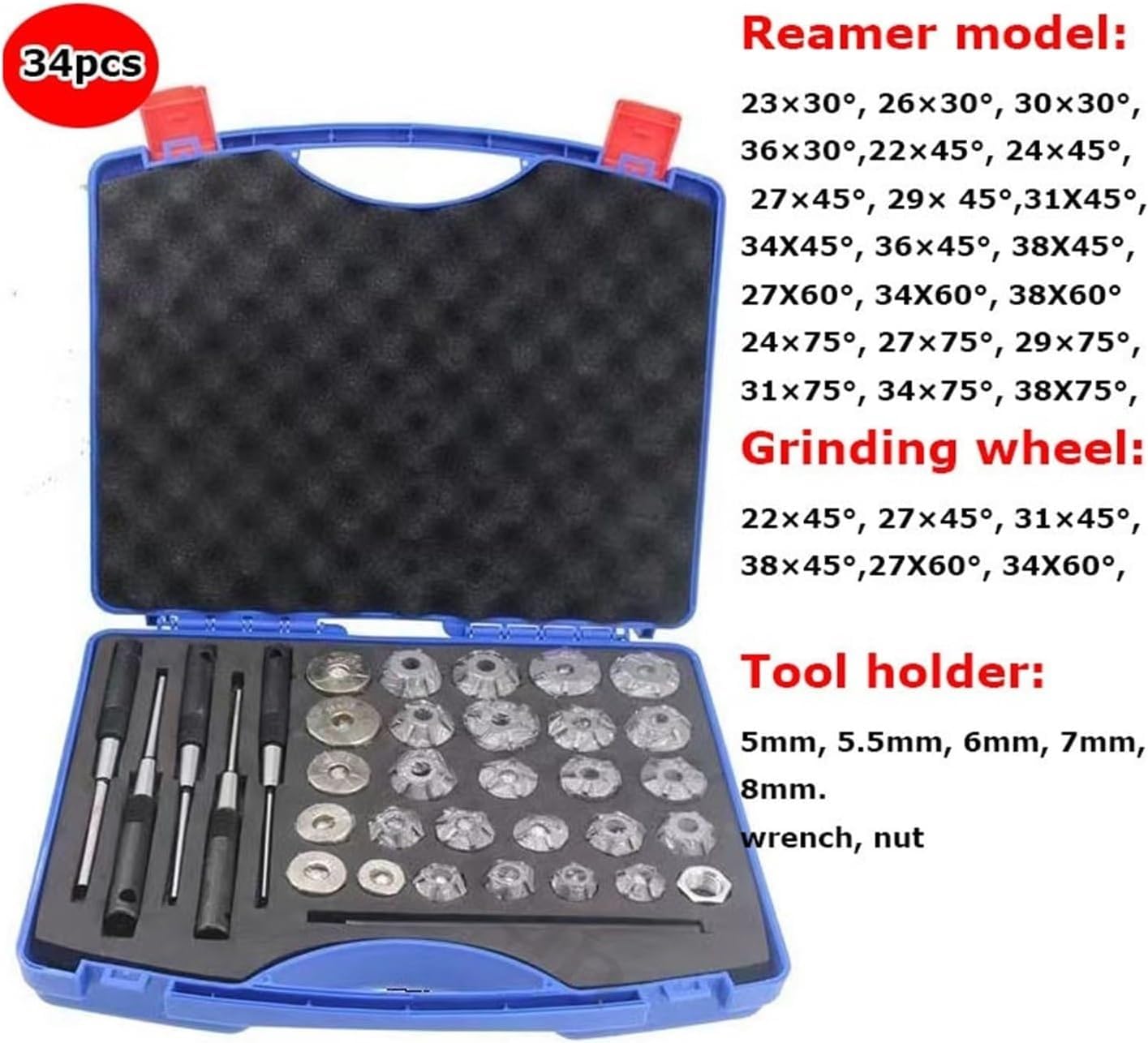 Cortador de Asiento de válvula Kit De Herramientas Reparación Auto,Juego Escariadores Asientos Válvulas,34 PCS,Herramienta Válvulas,Herramienta Asiento Válvula Diamante Carburo
