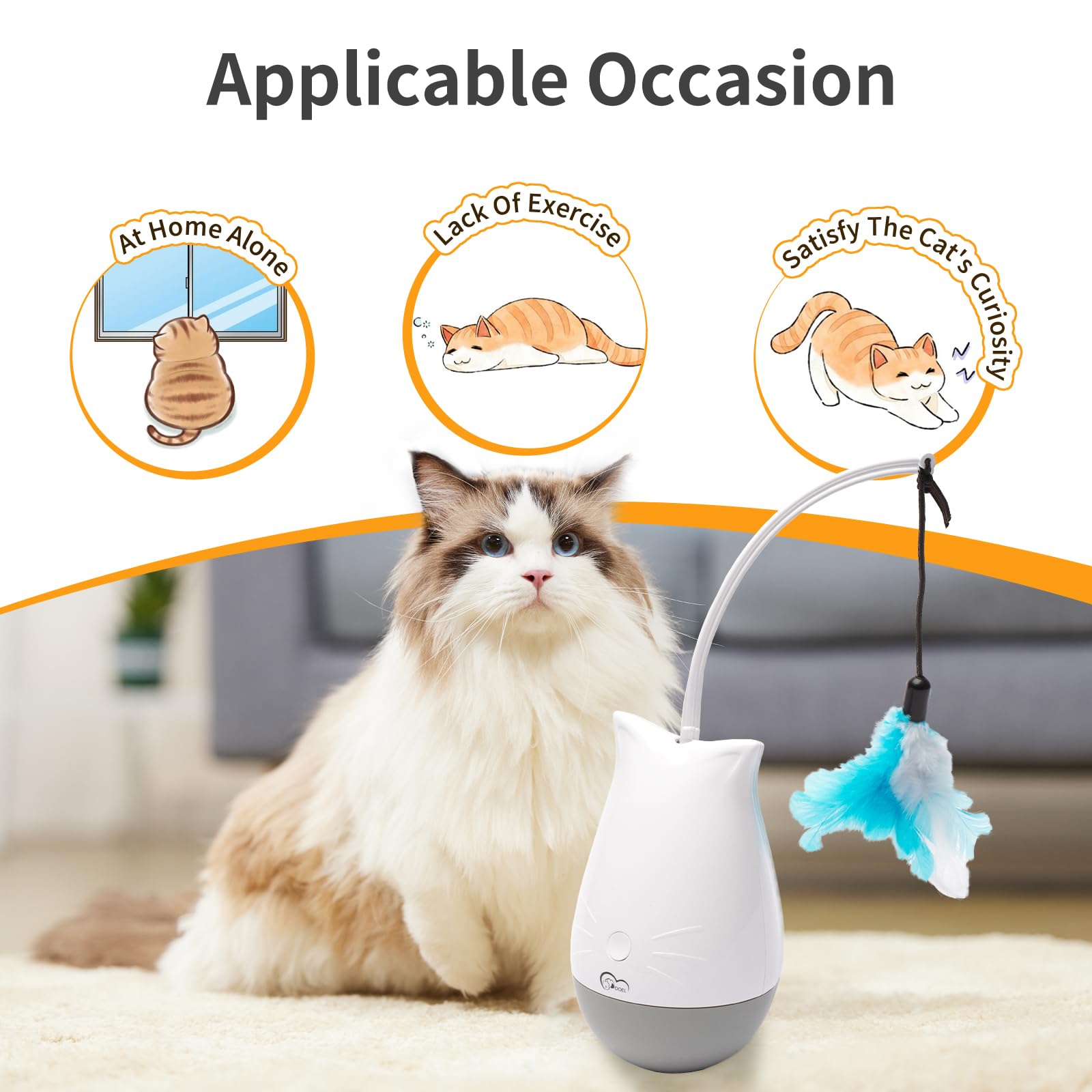 DOEL Jouets interactifs pour chats d'intérieur ennuyés avec 2 modèles, rechargeable automatique en plumes, design gobelet, cadeau d'exercice électrique, stimulation mobile pour chasser et chasser