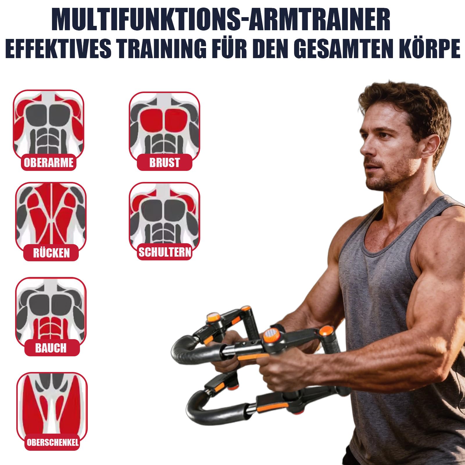 Power Twister Armtrainer für Zuhause, Abnehmbar als Liegestützgriffe, 2 in 1 Tragbarer Brusttrainer für Männer,3-Fach Verstellbar 30-50kg,Oberkörper Trainingsgerät,Gorilla Grip