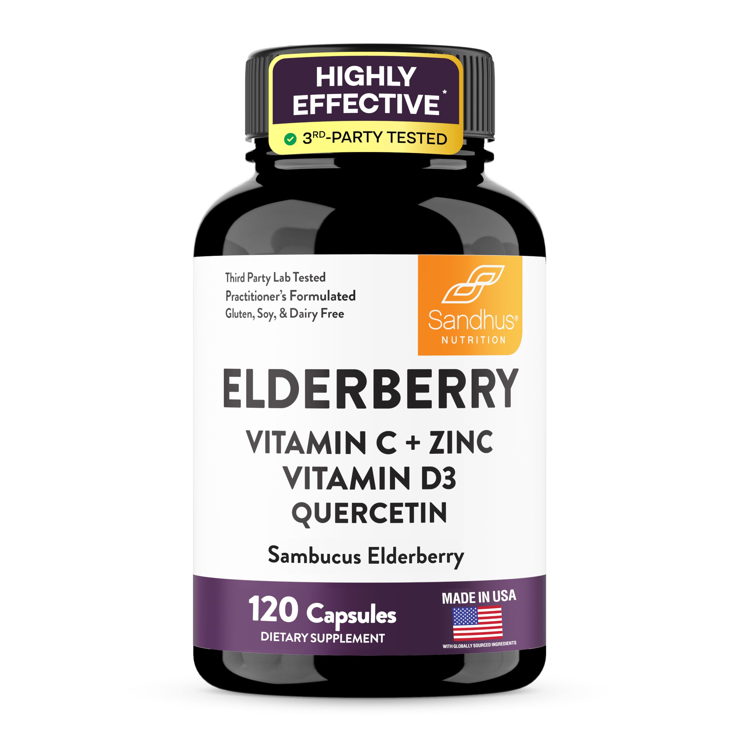 Elderberry Vitamin C and Zinc Supplement For Immune Support | 120 Capsules 120 Count (Pack of 1)