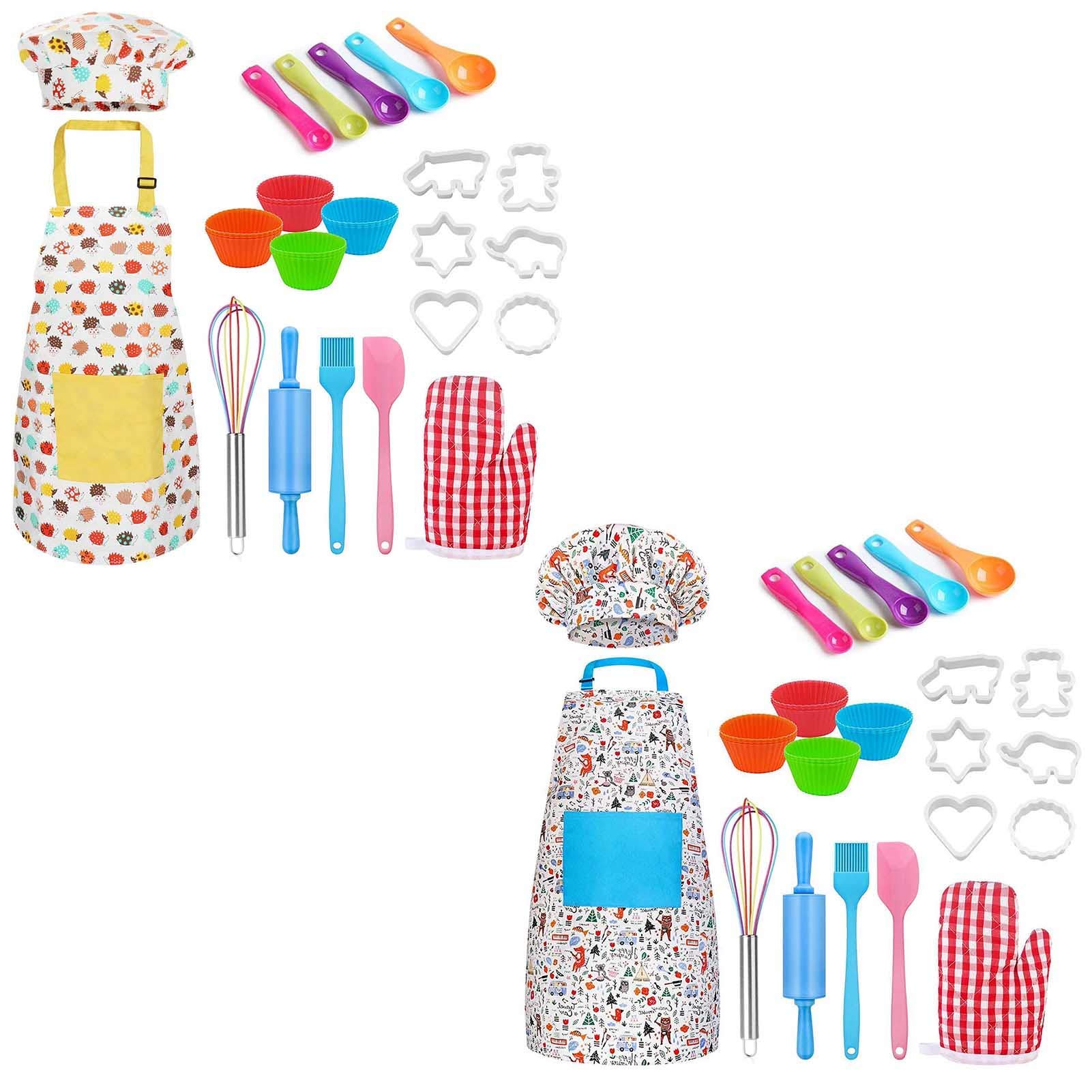 Real Kids Baking Set for Kids – 30 Pcs Gift Set Includes Kids Apron, Chef Hat, Oven Mitt, Real Baking Tools and Recipes for The Junior Chef(Yellow)