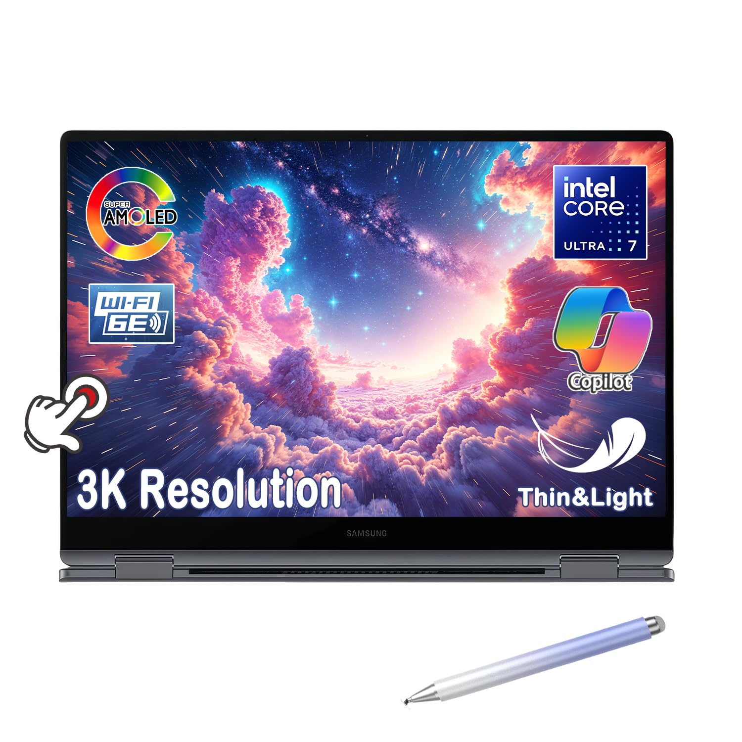 Galaxy Book4 Pro 360 2-in-1 Laptop, 16" 3K AMOLED Touchscreen, Intel Core Ultra 7 155H, 120Hz, 21H Battery, AI Power with Copilot, w/Pen (16GB RAM | 2TB PCIe SSD)