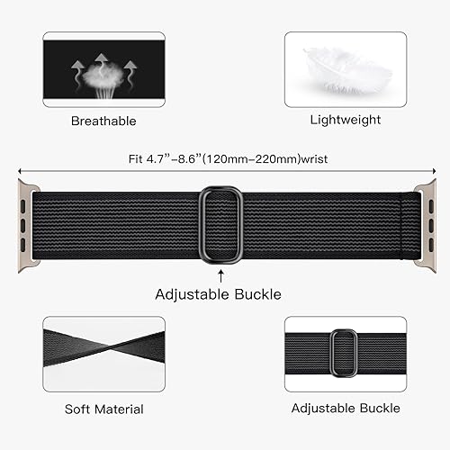 Miniatura 3 de Correas elásticas de nailon compatibles con Apple Watch de 1.496 pulgadas, 1.575 pulgadas, 1.614 pulgadas, 1.654 pulgadas, 1.732 pulgadas, 1.732