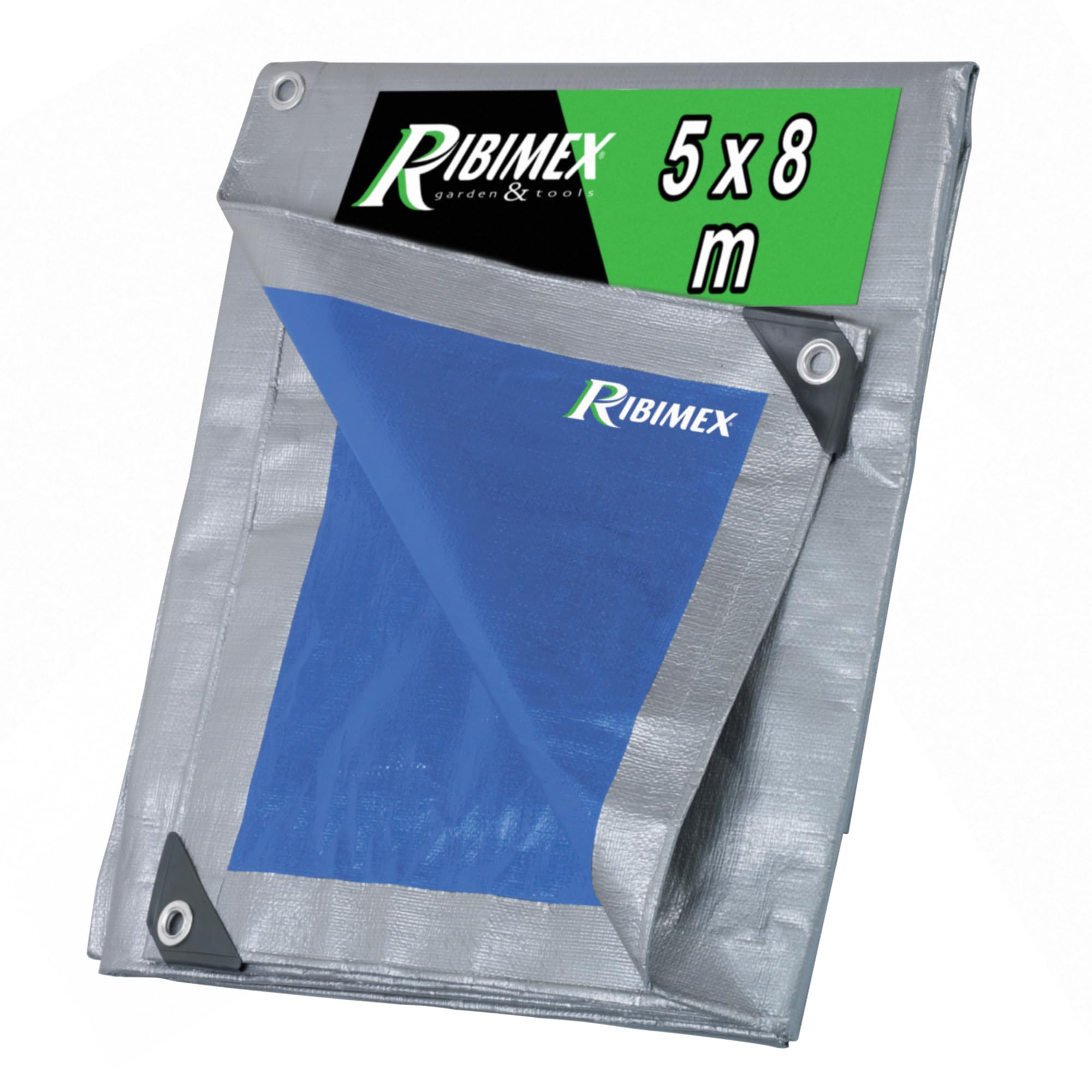 Ribimex Telone Impermeabile per Esterno PRO 5x8 m in Polietilene con Occhielli in Alluminio, Angoli e Orli Rinforzati, 250 gr/m², Ideale per Uso Prolungato e Protezione da Intemperie - PRB25005X08