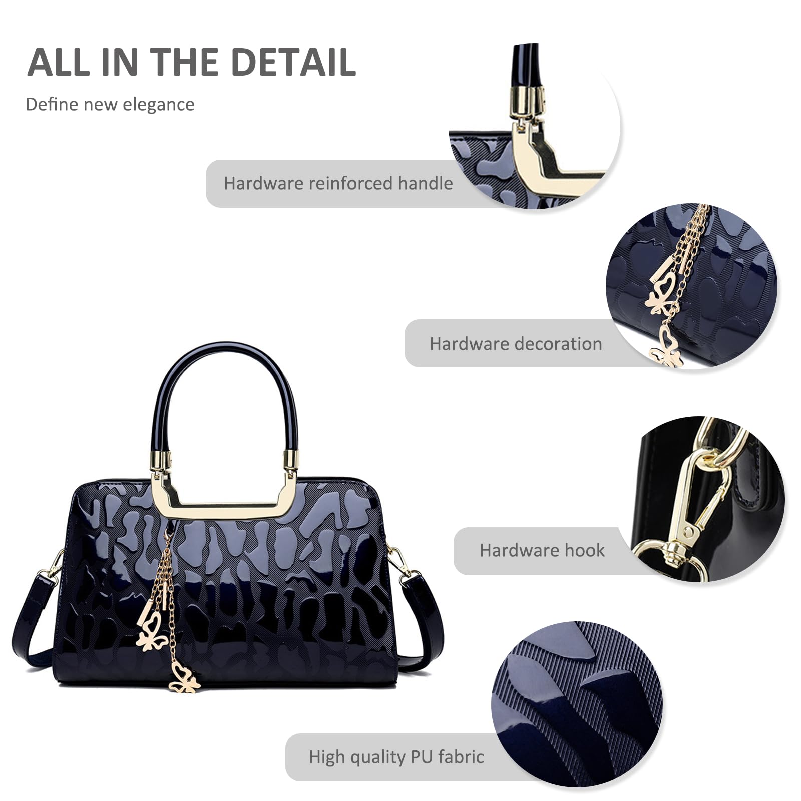 NICOLE & DORIS Handtasche Damen Schultertasche Lackleder Henkeltasche Elegante Umhängetasche Wasserdichte Ausgefallene Clutch Handtaschen mit Anhänger