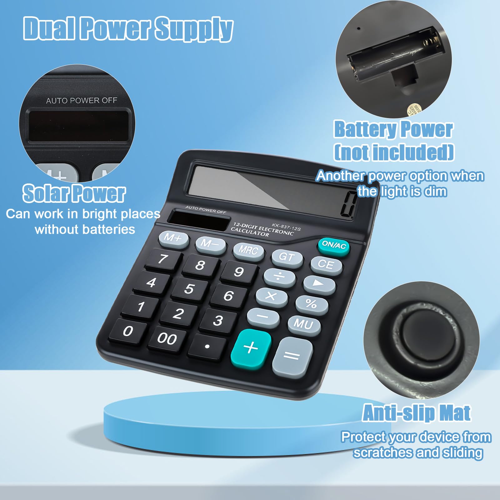 8 calculadoras de escritorio de 12 dígitos, calculadora de energía solar dual de mano, calculadoras básicas de oficina con pantalla LCD grande y botón sensible grande para oficina, escuela, hogar