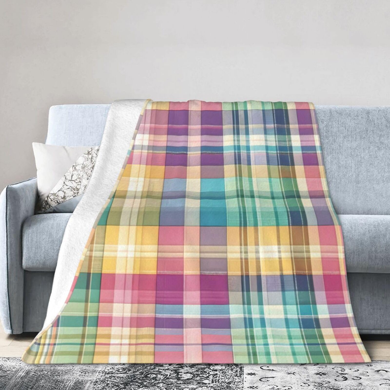 ERTDFXCV Spring Easter Pastel Plaid Tartan Blanket 50"x40"