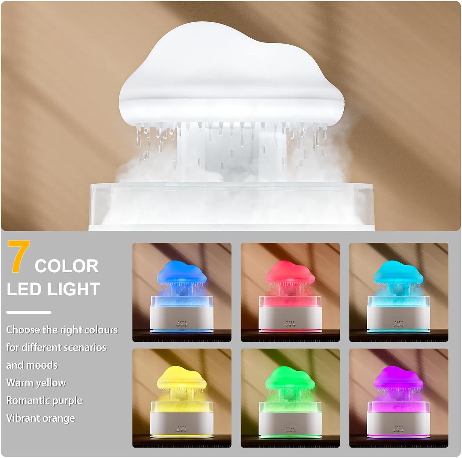 Mushroom Rain Humidifier 500ml Raindrop Essential Oil Diffuser,Quiet Aromatherapy Mist Diffusers for Essential Oils,Ultrasonic Aroma Diffuser Timer, 7 Colors Light for Bedroom Hotel Spa Yoga Room