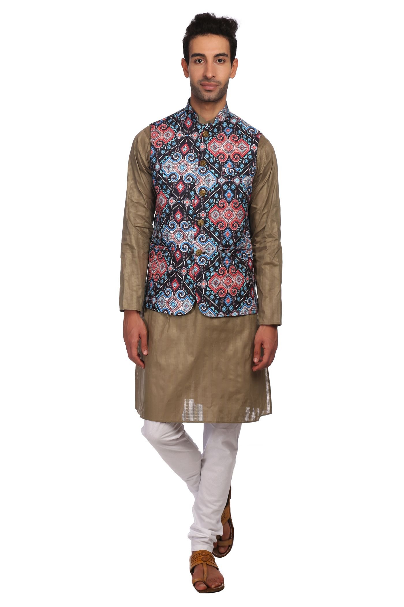 WINTAGE Men's Imported Rayon Tailored Fit Printed Party/Festive Indian Nehru Jacket Vest Waistcoat : X-Small 4