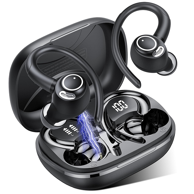 无线耳塞蓝牙耳机 HiFi立体声4麦克风防水款 手机运动耳挂耳机 深黑色