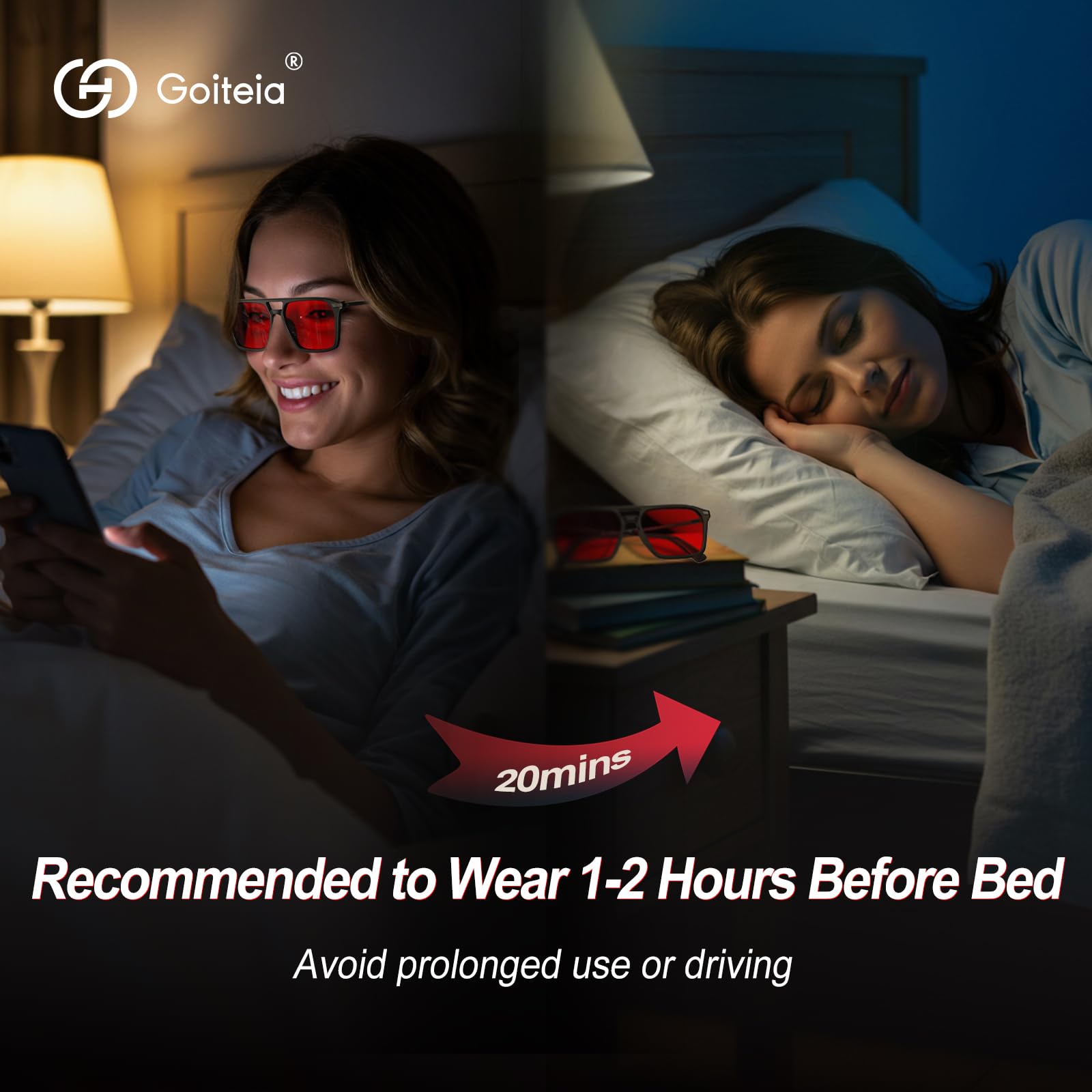 Goiteia Lunettes bloquant la lumière bleue - Lunettes de jeu pour un meilleur sommeil/fatigue oculaire/sensibilité à la lumière
