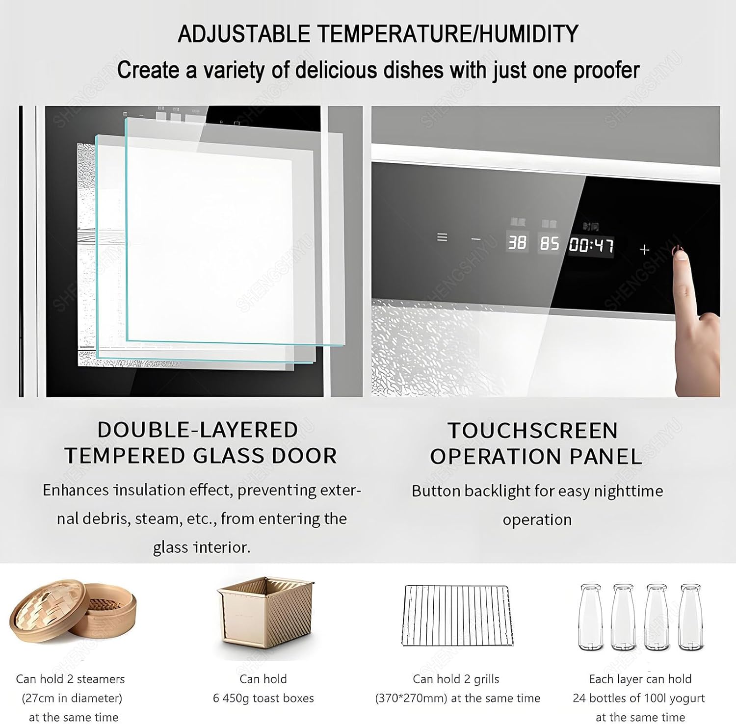 Temperature Controlled Bread Fermentation Box,Adjustable Temperature/Humidity,One-Touch Fermentation,40L Large Capacity,Electric Proofer with 2 Racks & 1 Water Tray