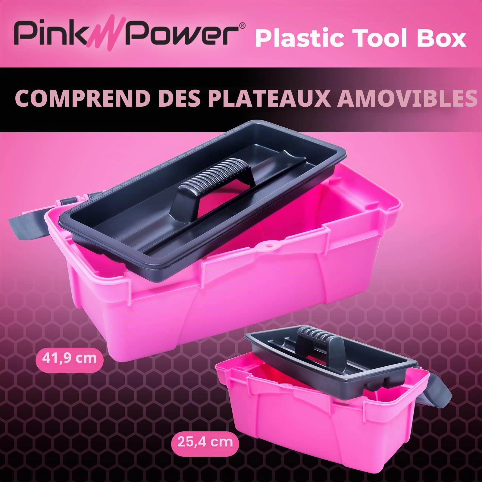 Pink Power Boîte à Outils Rose pour Femme - Rangement pour Couture, Art et Loisirs Créatifs - Petite et Grande en Plastique avec Poignée