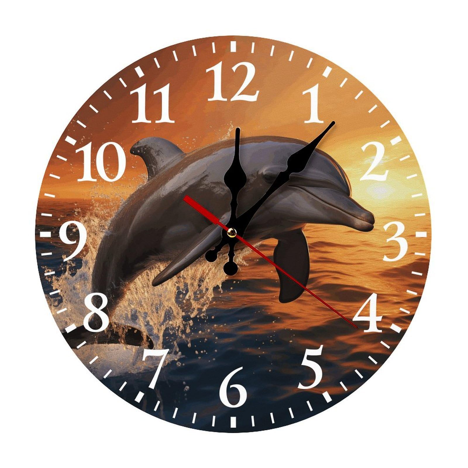 NTVOWPZO 10 Inch Wall Clock Dusk Dolphin Battery Operated Wall Clocks Silent Non-Ticking Round Wall Clock for Living Room Kitchen Home Office Wall Decorative Clock
