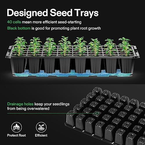 Miniatura 8 de VIVOSUN Paquete de 6 bandejas de inicio de semillas, kit de inicio de semillas de 240 celdas con 2 juegos de luces LED, cubierta superior de 3.6