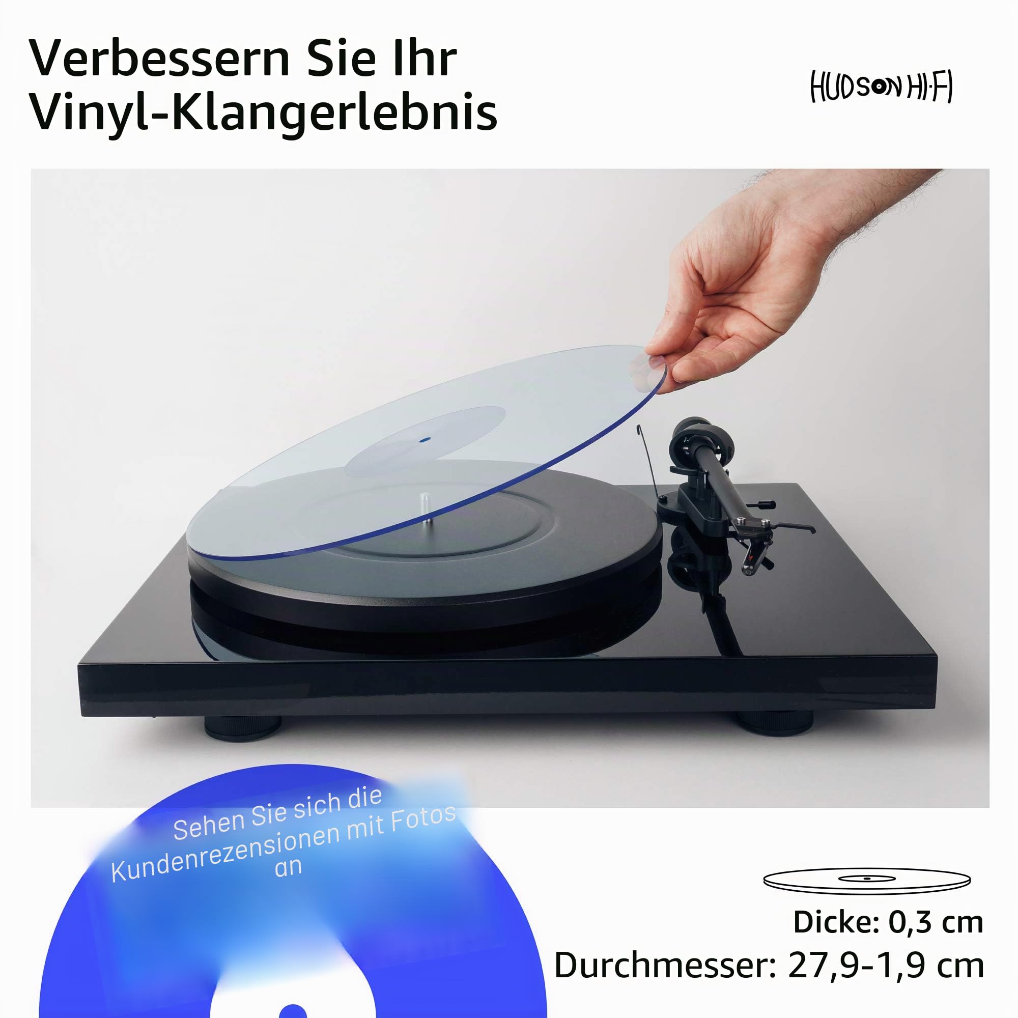 Hudson Hi-Fi Plattenspieler - Matte aus Acryl - BlueLit - LP Slipmat